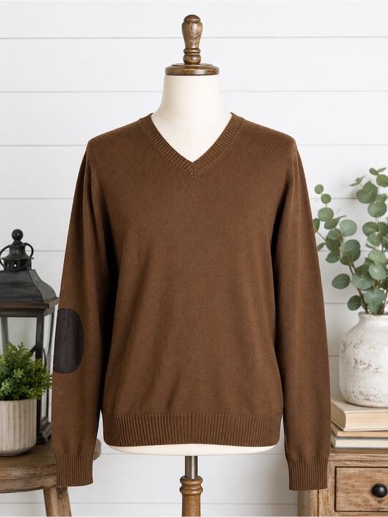 Banana Republic Other - Banana Republic Merino Wool Blend V Neck Sweater Elbow Patch Brown Men’s L